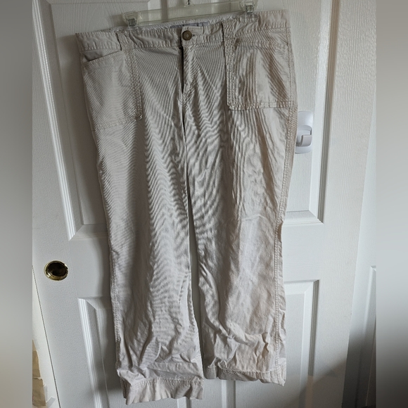 Women's Cream Low Rise 16 Straight Leg Mini Corduroy Pants Pockets Beige Wide - Picture 1 of 12